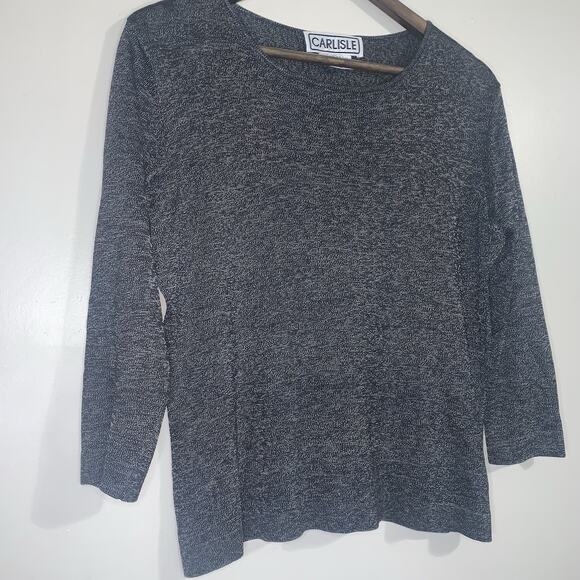 Carlisle 100% Silk Gray Top Long Sleeve Women Size M Round Neck Formal Casual - Picture 3 of 8